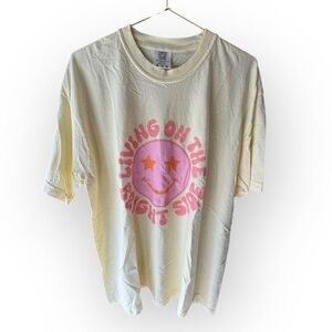 Pink Lily Comfort Colors Cream and Pink Smiley T-Shirt